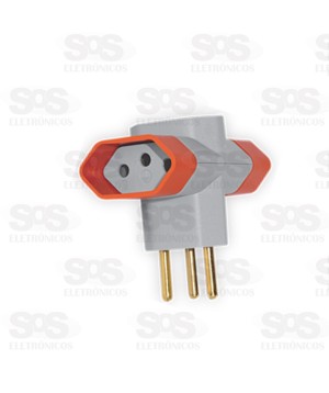 Adaptador 3 Saidas 2P+T Embalagem Cinza Com 10 Unidades 10A /250V Luster 1043