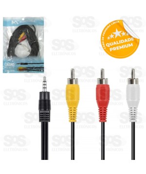 Cabo 3 RCA Para P2 Stereo 5 Metros Maxmidia
