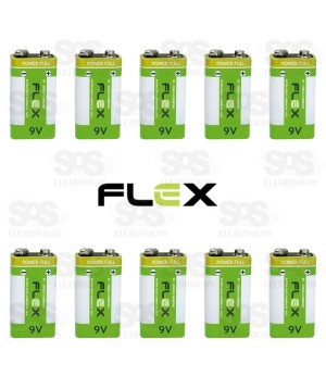Bateria de Zinco Carbono 9V Caixa Com 10 Unidades Flex FX-9Z1A