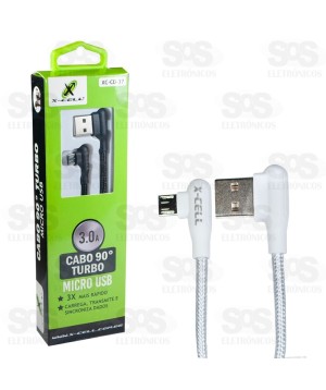 Cabo Turbo 3.0A Micro USB V8 90 Graus X-Cell XC-CD-37