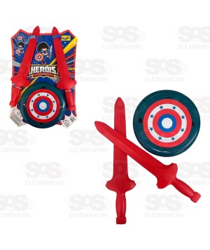 Kit Escudo e 2 Espadas Coleção Heróis Mini Toys 0855