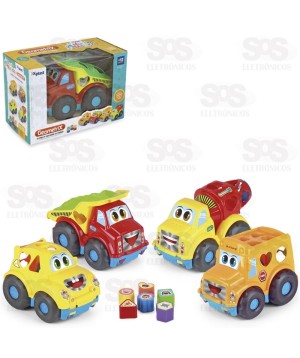 Carrinho Geometrix 4 Modelos  com Blocos de Encaixe Xplast 2059