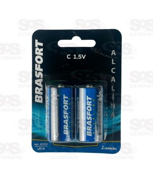 Pilha Alcalina C 1,5V Cartela Com 2 Unidades Brasfort 6302