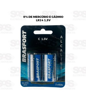 Pilha Alcalina C 1,5V Cartela Com 2 Unidades Brasfort 6302