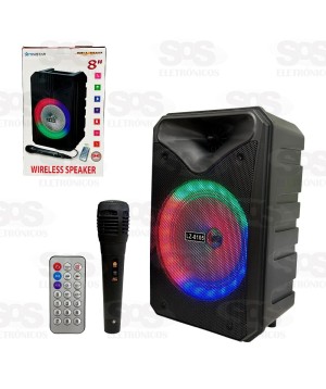 Caixa De Som 10W LED RGB Com Microfone e Controle Ministar LZ-8105
