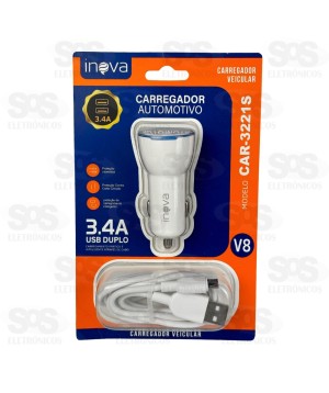 Carregador Veicular Com Cabo Micro USB V8 3.4A 2USB Inova CAR-3221S