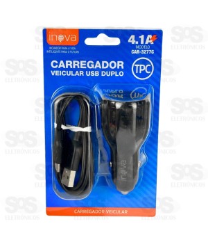 Carregador Veicular Com Cabo Type C 4.1A 2USB Inova CAR-3277C