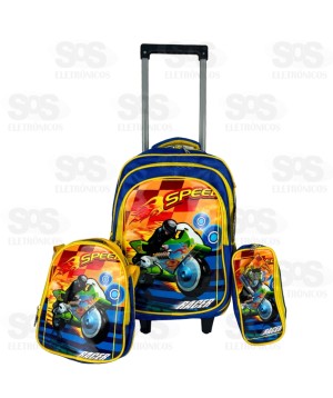 Mochila Infantil GG Com Estojo e Lancheira Motos Speed FUK347