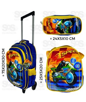 Mochila Infantil GG Com Estojo e Lancheira Motos Speed FUK347