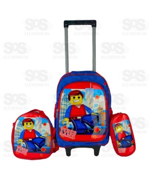 Mochila Infantil Com Estojo e Lancheira Bonequinho FUK292