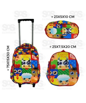 Mochila Infantil Com Estojo e Lancheira Fazendinha FUM243