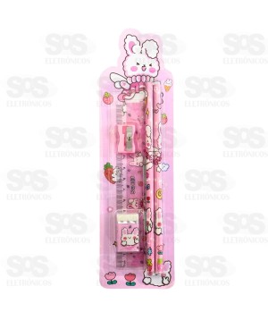 Kit Escolar 5 Peças Com Estojo Polibrinq SCB64