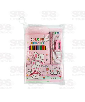 Kit Escolar 17 Peças Com Livro De Colorir Polibrinq SCB58
