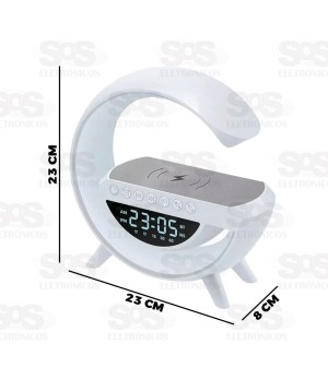 Luminária G Com Relógio, Caixa De Som e Carregador Por Indução BM-F946