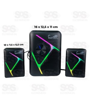 Caixa de Som Multimídia Com LED 5W+3Wx2 Eletromex EL-6007