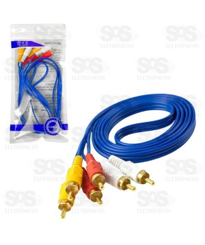 Cabo 3RCA + 3RCA Ponta Dourada 1,5 Metros Azul Mex