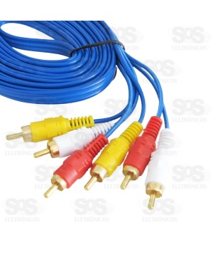 Cabo 3RCA + 3RCA Ponta Dourada 1,5 Metros Azul Mex
