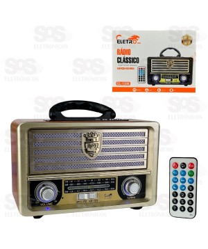 Rádio Retrô Bluetooth Com Controle Remoto Eletromex EL-1308