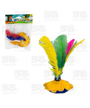 Peteca de Pena Colorida Com Base de Couro PHR05