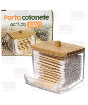 Porta Cotonete com Tampa de Bambu Top Útil 1457