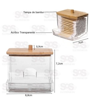 Porta Cotonete com Tampa de Bambu Top Útil 1457