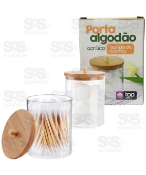 Porta Algodão Tampa de Bambu Top Útil 1456