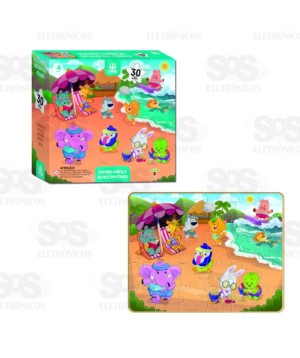 Quebra Cabeça de Madeira 30 Peças Bichos em Férias Nig 0427