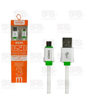 Cabo De Carregamento USB Para Micro V8 3 Metros Kaidi KD-330M