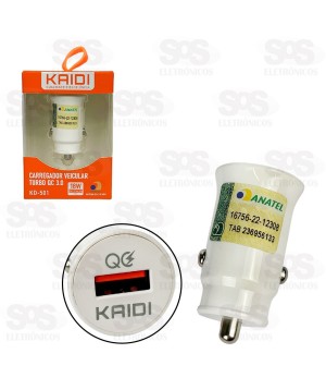 Carregador Automotivo Turbo USB 3.0 18W Kaidi KD-501