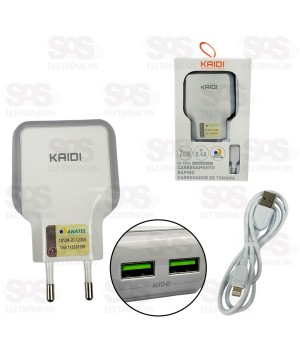 Carregador 2 USB 2.4A Com Cabo Lightning Kaidi KD-605A