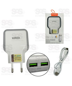 Carregador 2 USB 2.4A Com Cabo Micro USB V8 Kaidi KD-605S