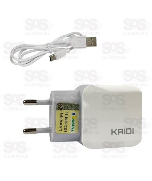 Carregador 2 USB 2.4A Com Cabo Type C Kaidi KD-301C