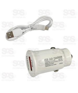 Carregador Veicular Com Cabo Iphone USB 3.0 18W Kaidi KD-501A