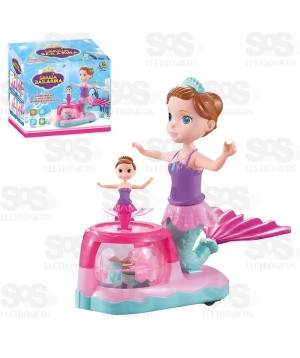 Boneca Sereia Bailarina Luz e Som Gira 360 Graus Toy King TK-1045