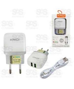 Carregador Rápido 2 USB 2.4A Cabo Iphone Kaidi KD-556A