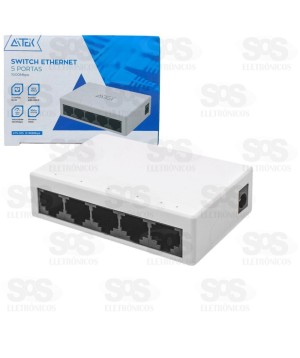 Hub Switch RJ45 Com 5 Portas 100 Mbps Aitek ATS-105