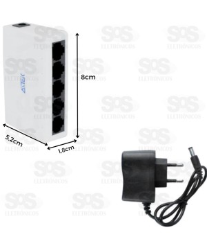 Hub Switch RJ45 Com 5 Portas 100 Mbps Aitek ATS-105
