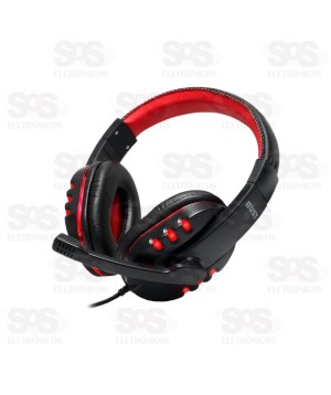 Headset Gamer Fone de Ouvido C/ Microfone LED Vermelho Dust LW031