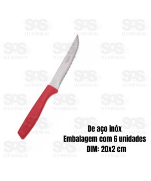 Kit Faca De Mesa Com 6 Unidades Vermelha Caerus CRS-2640