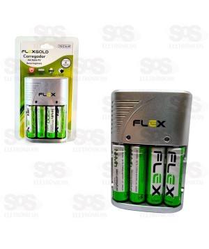 Carregador AA/AAA/9V Com 4 Pilhas Flexgold FX-C16-4P