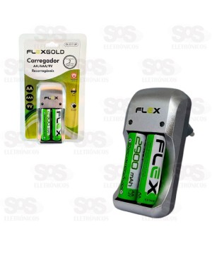 Carregador AA/AAA/9V Com 2 Pilhas Flexgold FX-C17-2P