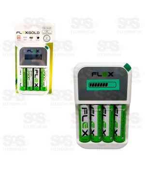 Carregador AA/AAA Com 4 Pilhas Display Flexgold FX-C18-4P
