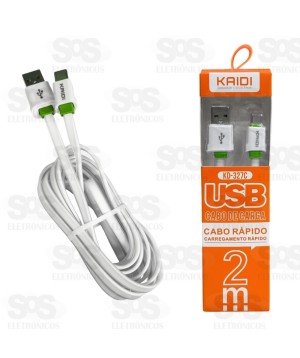 Cabo De Carregamento USB Para Type C 2 Metros Kaidi KD-327C