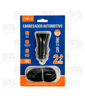 Carregador Veicular Com Cabo Type C 3.4A 2 USB Inova CAR-3199C