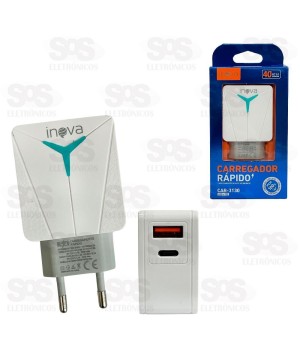 Carregador Rápido USB+TPC 40W Inova CAR-3130