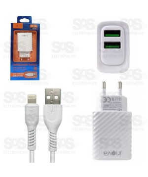 Carregador Rápido 2 USB 3.1A Com Cabo Iphone Inova CAR-3115A