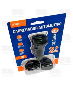 Carregador Veicular Com Cabo Iphone 3.4A 2 USB Inova CAR-3199A