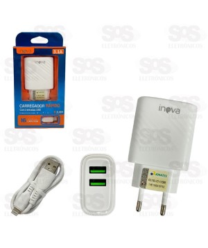 Carregador 2 USB 3.1A Com Cabo Iphone Inova CAR-3118A