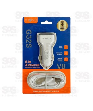 Carregador Veicular Com Cabo Micro USB V8 5.1A 3 USB Inova G32S