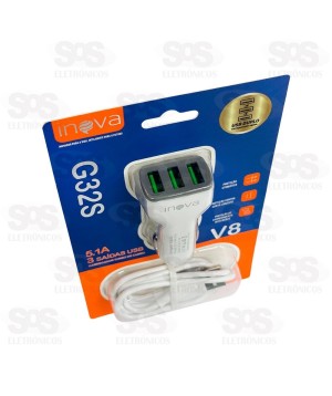 Carregador Veicular Com Cabo Micro USB V8 5.1A 3 USB Inova G32S